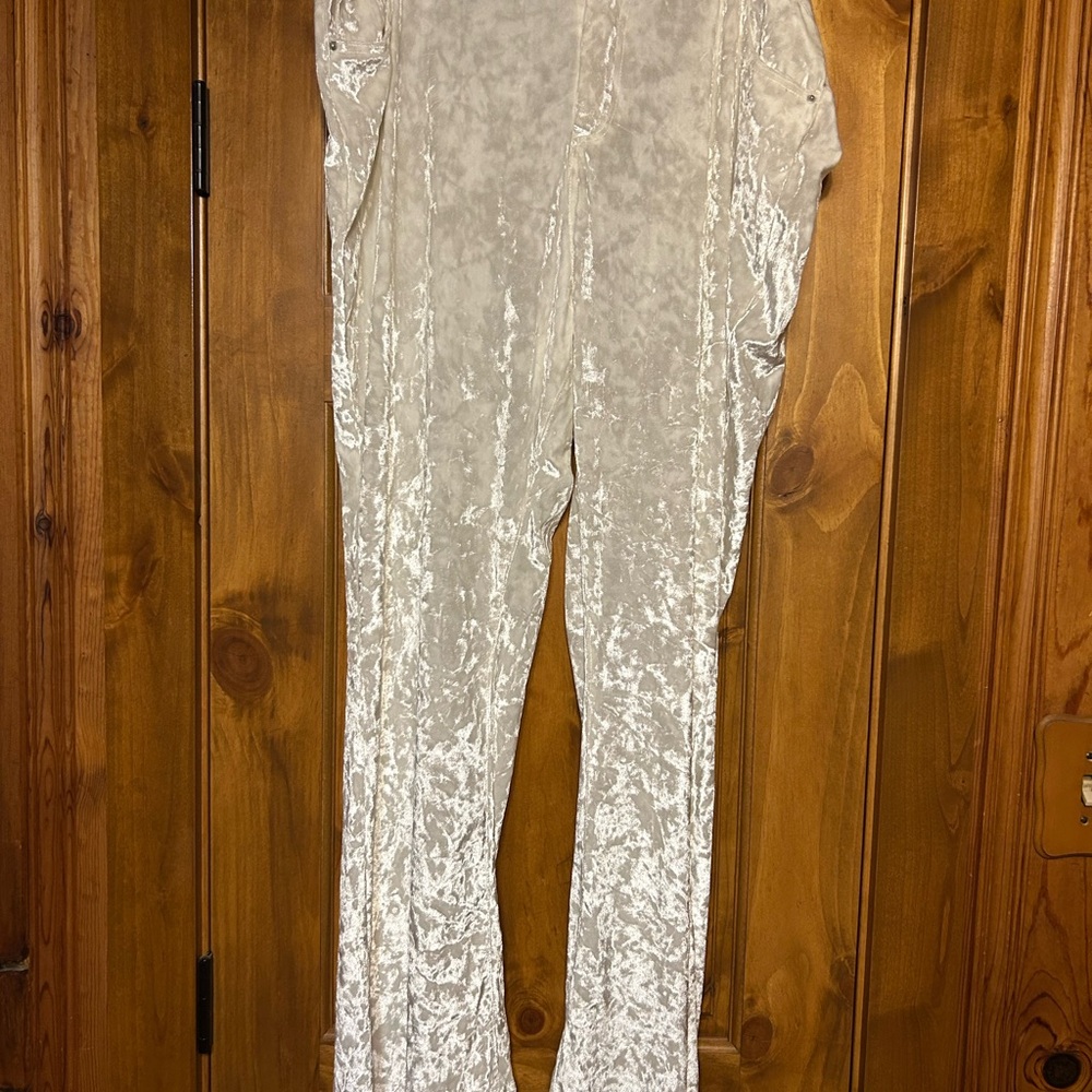 White Crushed Velvet Women's Pants 5X